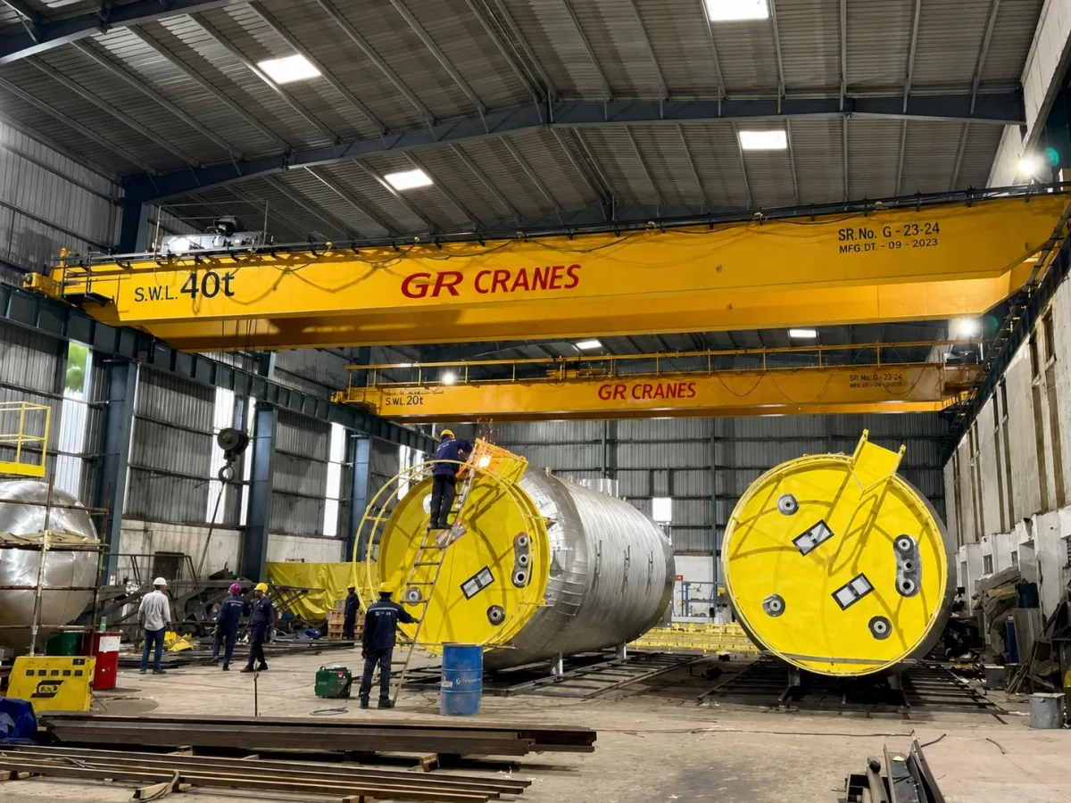 GR Cranes double girder EOT cranes, 40t and 20t SWL, installed in a customer facility